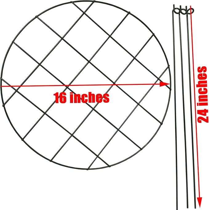 2 Pack Round Peony Cages and Supports Grow Through Grid Plant Brace,24 inch Heigh Plant Support Stake for Small Plant Flower Vegetable (2pcs 24“)