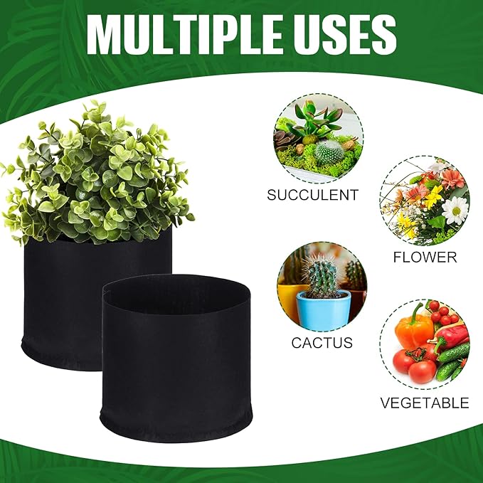 Zubebe 30 Pcs Plant Grow Bags Bulk Garden Aeration Growing Bags Heavy Duty Thickened Nonwoven Fabric Plant Pots Black Planting Container for Potato Tomato Vegetables Flower Fruit(5 Gallon)