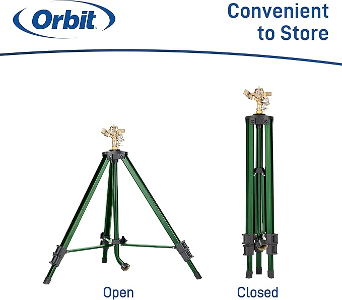 Orbit 1/2 -inch Heavy-Duty Brass Impact Sprinkler on Adjustable 22-48-inch Metal Tripod Base