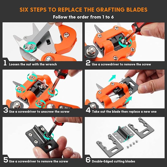 FUJIWARA Garden Grafting Tool, Multifunctional Pruning Kit, U-Graft/V-Graft/Ω-Graft Seedling for Fruit Tree Branch Grafting Set, Including Graft Tapes, Replacement Blades, Fixing Clip, Yellow