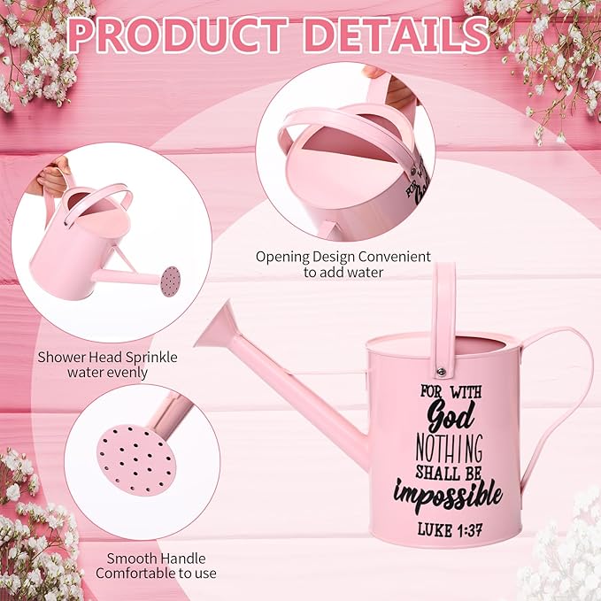 1. 6l Christian Galvanized Metal Watering Can with Inspirational Bible Verses Small Christian Religious Gardening Can Church Gift for Women for Outdoor House Indoor Plants(Pink,1.6 L)