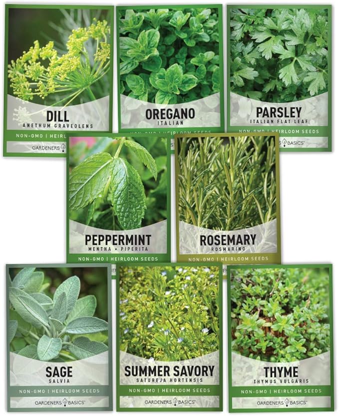 Gardeners Basics, 15 Herb Seeds for Planting Varieties Heirloom Non-GMO 5200+ Seeds Indoors, Hydroponics, Outdoors - Basil, Catnip, Chive, Cilantro, Oregano, Parsley, Peppermint, Rosemary and More