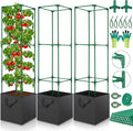 3 Pack Tomato Cages for Garden, Square Tomato Trellis with Grow Bags, 49 IN Tall Heavy Duty Tomato Plant Stakes Support Cages Trellis for Raised Beds Pots Garden Climbing Vegetables Flowers Fruits