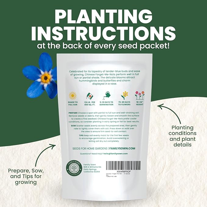 Chinese Forget Me Not – 18,000 Seeds for Planting – 2026 Season – 4 Ounces