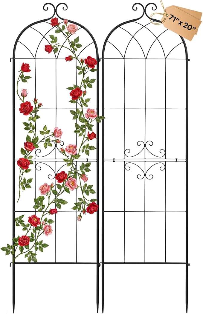 VEVOR Garden Trellis, 71 x 20 inch Rose Trellis, 2 Packs Garden Flower Rose Trellises with Powder-Coated Finish & Convenient Locking Design, Plant Support Trellises for Flowers, Vegetables, Roses