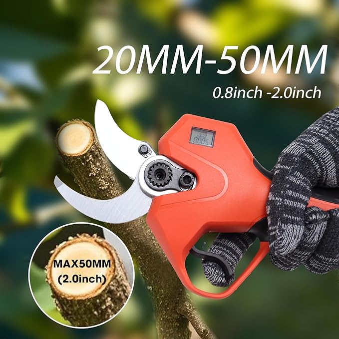 Electric Pruning Shears,2 inches (50mm) Cutting Diameter,Cordless Pruning Shears with LCD Display,2pcs 2000mAh Rechargeable Lithium Battery, 2pcs Upgraded SK5 blades
