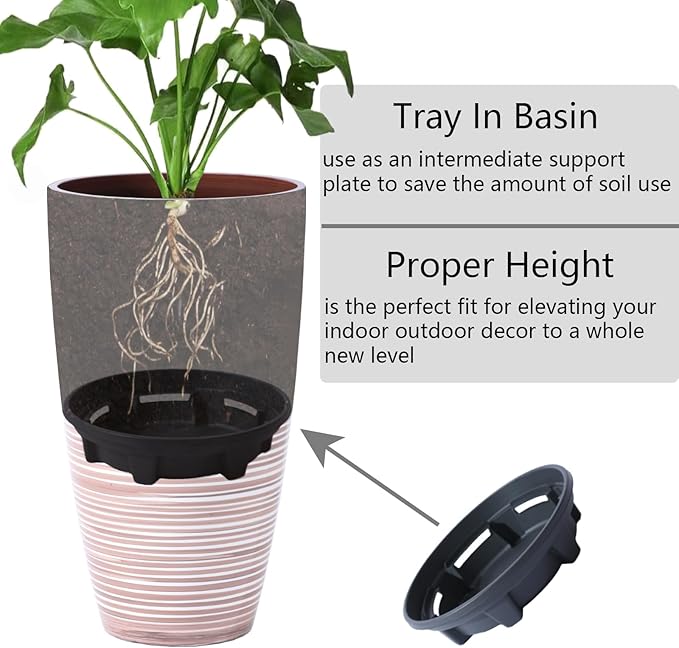 21"Tall Planters For Outdoor Plants-Coffee&Milk Finish Pop,Decorative Flower Pots Front Porch Vase Lightweight Durable Tall Planter With Movable Insert Shelf/ Drainage Hole Gift Idea For Plant Lovers