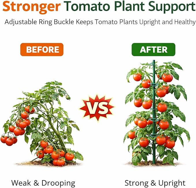 Plant Stakes 12 Inch, 12-Pack Stackable Plant Support Stakes with 12 Clips, Extendable Plant Holder Sticks for Tomato, Orchid, Monstera, Indoor Outdoor Plants (12)