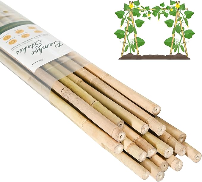 Bamboo Stakes 7 Feet, Natural Plant Stakes for Tomatoes, Climbing Plants Support, Tall Garden Stake - 15 Pack Bamboo Poles