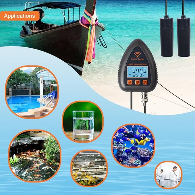 Soil PH Tester, Smart PH Meter TDS EC S.G Temp Water Quality Tester Online Aquarium Pool Hydroponics Data Logger Monitor, Garden, Plant Cultivation