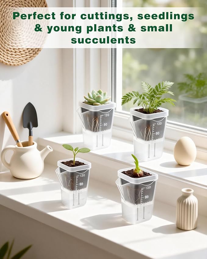 10 Pack 2" Mini Self Watering Pots for Indoor Plants, Clear Plastic Semi-Hydroponic Planter with Labels,Water Level for African Violet,Self Watering Pot for Propagation,Succulent,Seeding,Cutting