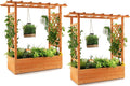 S AFSTAR Raised Garden Bed with Arch Trellis, Wood Planter Box with Hanging Roof, Side Trellis, 4 Drainage Holes, Above Ground Elevated Garden Bed for Outdoor Climbing Plants Vines Patio