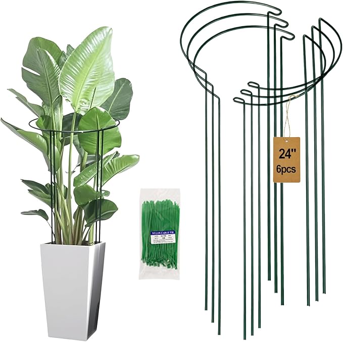24in Tall Heavy-Duty Plant Support Stakes, 6 Pack Adjustable Peony Cages & Supports for Outdoor Plants, Large Garden Plant Stakes for Peony, Tomato