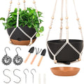 Hanging Planters for Indoor Plants, 2 Pack 8 Inch Self Watering Hanging Pots for Plants with Drainage Holes, Indoor Outdoor Hanging Flower Pots for Home Garden Ceiling Decor (Black)