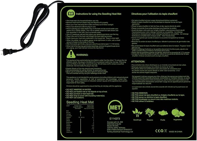 Seedling Heat Mat,Plant Heating Mat, Seedling Heating Mat with Thermostat Waterproof Greenhouse Heating Pad for Hydroponic Seedling Reptile Plant, Germination Warming Mat for Gardening,20 * 20in