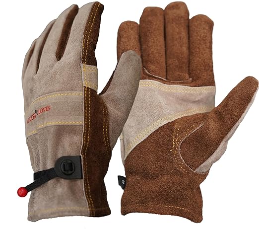 Leather Gardening Gloves for Men, Work Gloves for Welding, Construction, Chainsaw, Farm, Ranch, Yard Work, Abrasion Resistant, Cactus Thorn Proof (Brown, X-Large)