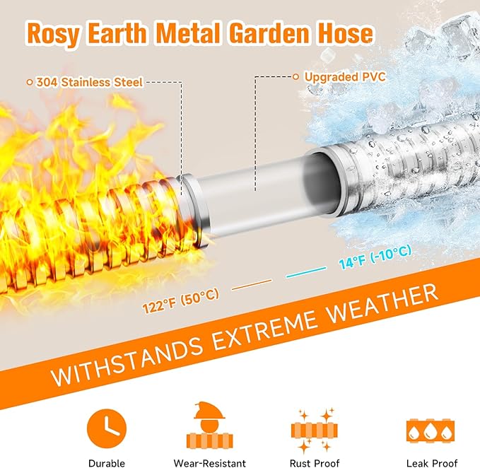 Metal Garden Hose 150 FT - 304 Stainless Steel Water Hose 150 FT - Expandable Short Flexible Garden Hose,no Kink Explosion, no Bite