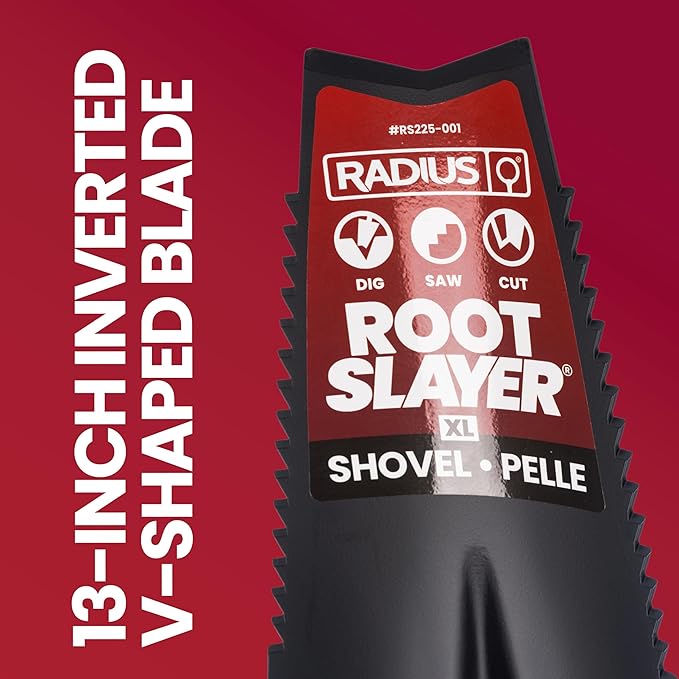Root Slayer RS225, Long Handle Serrated Shovel Spade, Black