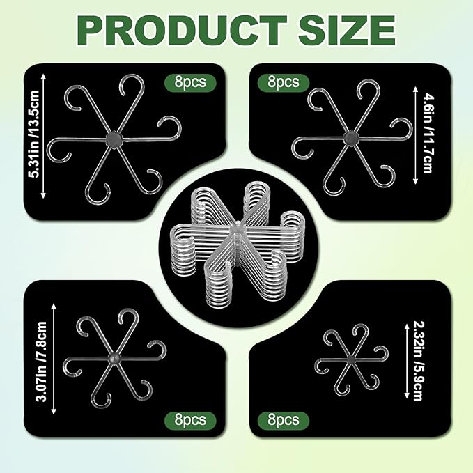 32pcs Upgraded Plant Stem Support, Transparent Plant Support for Indoor Plants, Reusable Climbing Houseplant Stem Holders, Plant Stabilizer, 4 Sizes Plants Accessories