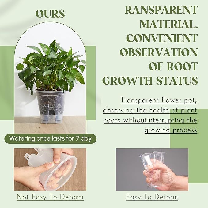Self Watering Pots for Indoor Plants with Deep Reservoir and High Drainage Holes for Outdoor Plants and Flowers, Bare Root Planter(4.72'',Clear,9 Pcs)