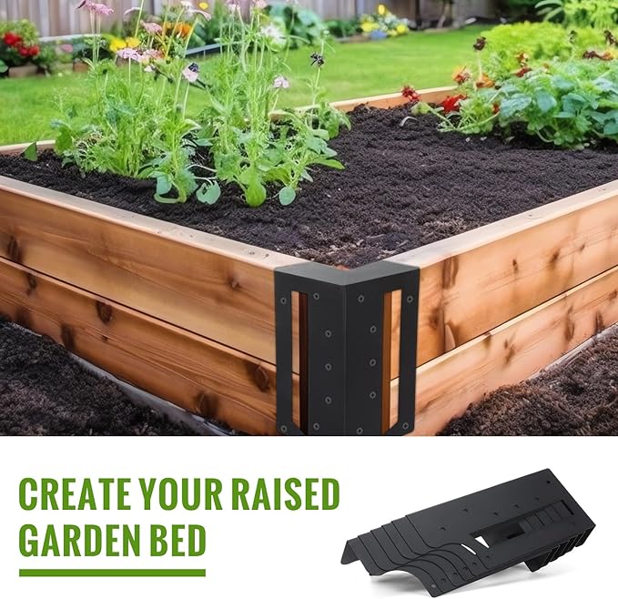 12 Pack Raised Garden Bed Corner Brackets with Securing Lip Fits Lumber up to 2" x 12" Metal Garden Corner Bracket for Wood Frame Bed 4.7" L x 2" W x 10.5" H