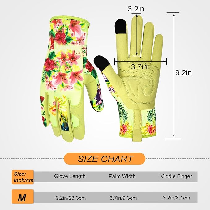 Leather Gardening Gloves for Women Thorn Proof Garden Gloves Touch Screen Working Gloves Gifts,M