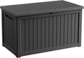Outdoor Waterproof Resin Storage Deck Box Lockable Outside Bench UV Resistant Bin Patio Porch Furniture Pool Float Garden Tool Cushion (Black, 280 Gallon)