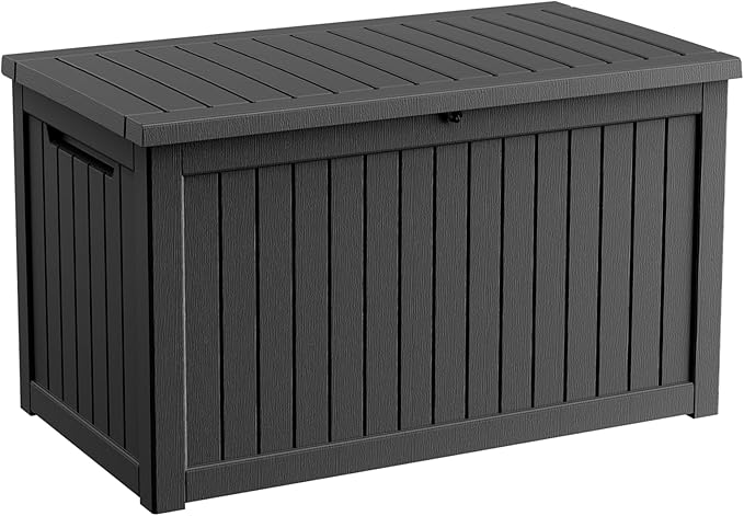 Outdoor Waterproof Resin Storage Deck Box Lockable Outside Bench UV Resistant Bin Patio Porch Furniture Pool Float Garden Tool Cushion (Black, 280 Gallon)