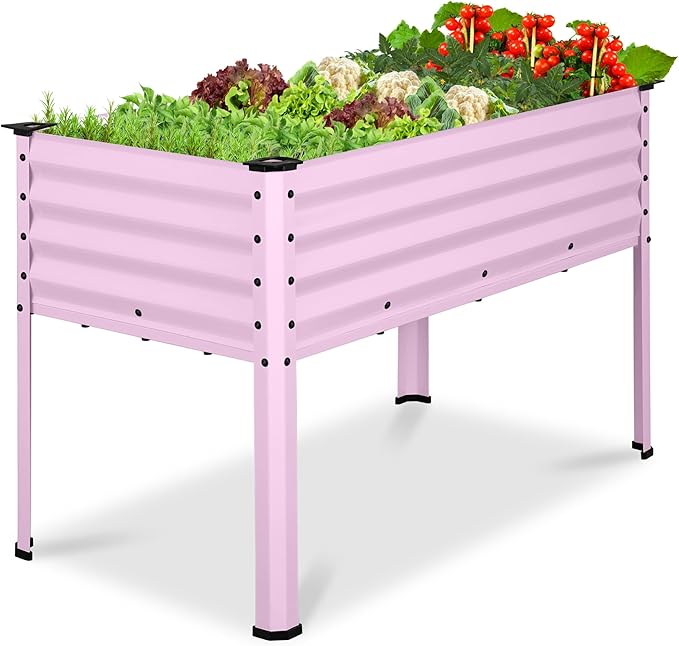 Best Choice Products 48x24x30in Galvanized Raised Garden Bed, Metal Elevated Planter Box, Vegetable Garden for Backyard, Patio, Balcony, 100% Non Toxic Materials - Pink