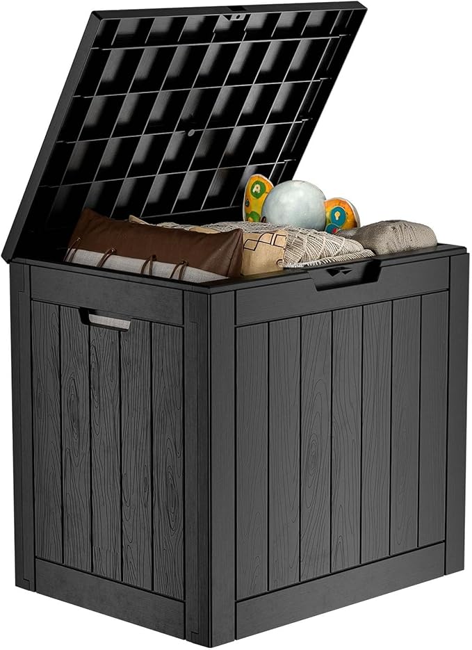 Waterproof Outdoor Storage Box, 30 Gallon Lockable Deck Box, UV-Resistant Outside Storage Bin With Hydraulic Lid For Patio Furniture, Cushion Organizer, Garden Tools, Pool Accessories, Black