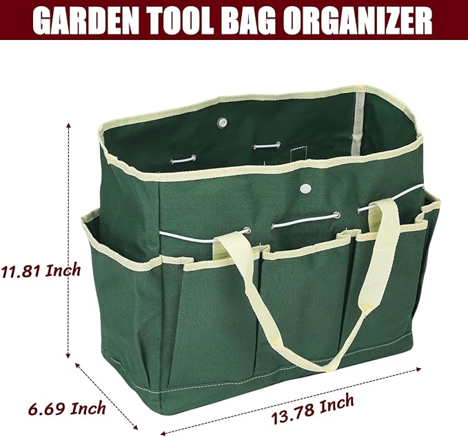 BLIRITEL Garden Tool Organizer,Waterproof Garden Tool Tote Bag with 8 Side Pockets,Outdoor Gardening Tool Storage Bag and Home Organizer for Gardener,Pottery,Electrician and Repairman