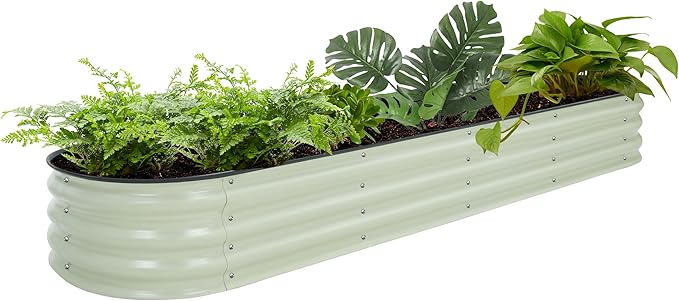VEIKOU 8×2x1FT Galvanized Raised Garden Bed, Planter Box with 9 in 1 Modular, Garden Bed for Outdoor Vegetables, Flower, Beige