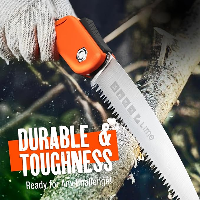 Folding Camping saw 14 Inch - Heavy Duty Pruning Saw with Triple-Cut SK5 Blade, 7 TPI Razor Teeth for Tree Trimming, Wood Cutting, Camping, Bushcraft, and Gardening
