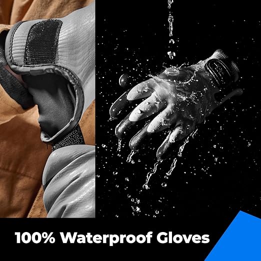 toolant 100% Waterproof Gloves for Men and Women, Winter Work Gloves for Cold Weather, Touchsreen, Thermal Insulated Freezer Gloves, With Grip, Grey, Large
