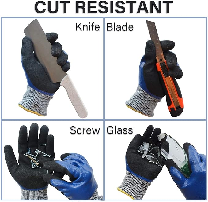 Durable Gardening Gloves for Men, Heavy Duty Nitrile Garden Gloves, Double Coated Work Gloves, Cut Resistant, Puncture Proof, Water Resistant, Touch Screen (Large)