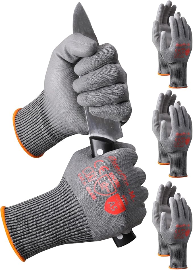 Cut-Resistant Gloves Level 5 Safety Heavy-Duty Coated Non-Slip Grip Ideal for Factories Construction DIY Gardening