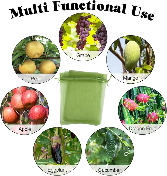80 Pcs Fruit Protection Bags, 8 x12 Inch Fruit Tree Netting Mesh Bags Drawstring Reusable Green Bag for Fruits & Vegetables, Garden Netting Covers Pest Barrier for Grape Apple Pomelo
