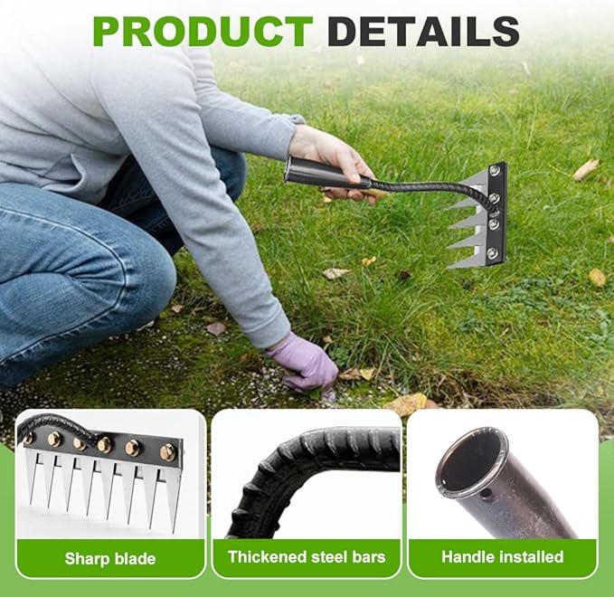 2026 New Iron Weeding Rake 2.0, 5/6/7/8 Teeth Carbon Steel Garden Weeding Rakes, Iron Rake for Gardening and Weeding, Heavy-Duty Garden Weed Puller Tool for Lawn Yard Gardens Farm (5Teeth)
