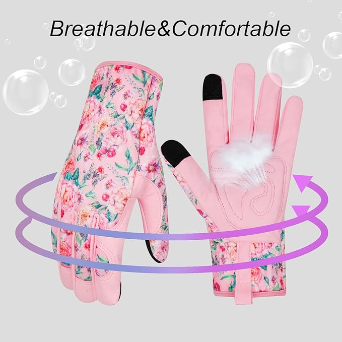 Leather Gardening Gloves for Women Thorn Proof Garden Gloves Touch Screen Working Gloves Gifts,M