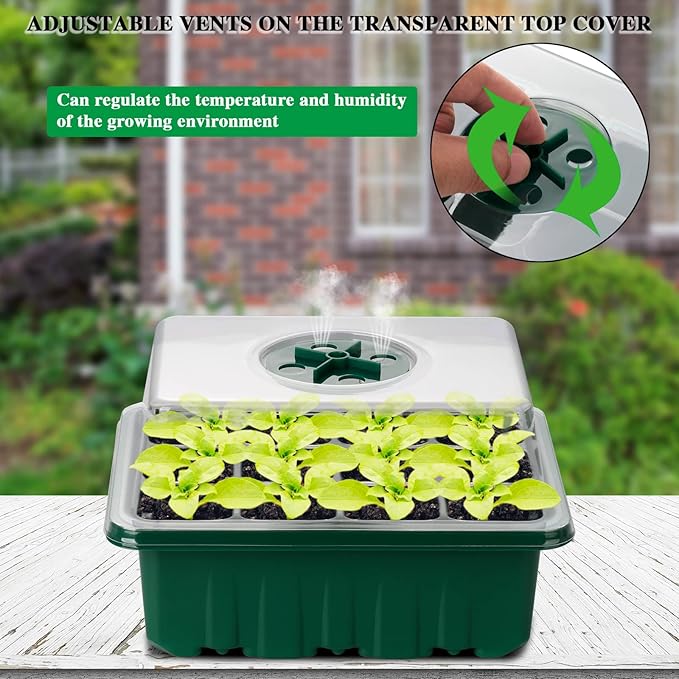10 Pack Seed Starter Trays Seedling Tray, 120 Cells Humidity Adjustable Seed Starter Kit with Dome & Base, Greenhouse Germination Grow Trays Mini Propagator for Seeds Growing Starting
