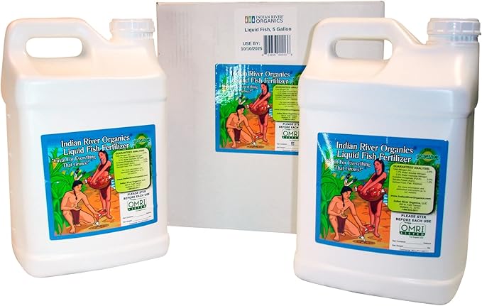 Fish Fertilizer - Omri Listed Hydrolyzed Fish Fertilizer for Plants (5 Gallons) - Liquid Organic Fertilizer for Vegetables, Fruit, Lawns, Blooms & Plants