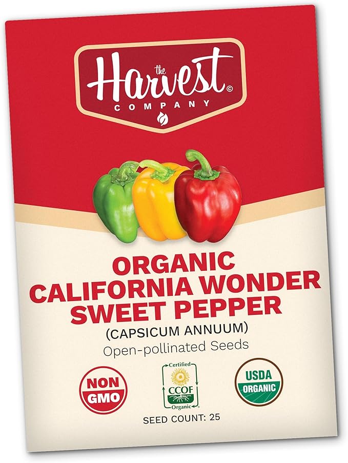 The Harvest Company Organic California Wonder Sweet Pepper Seeds – USDA & CCOF Certified Organic, Non-GMO, Open-Pollinated Pepper Seeds for Indoor & Outdoor Gardening