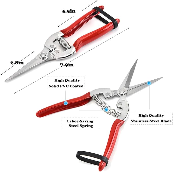 Pruning Shears with Stainless SK5 Steel Blades+Straight Tip Gardening Shears Garden Shears Garden Clippers Florist Scissors Hand Pruners Garden Tools Gardening Tools Set,Red