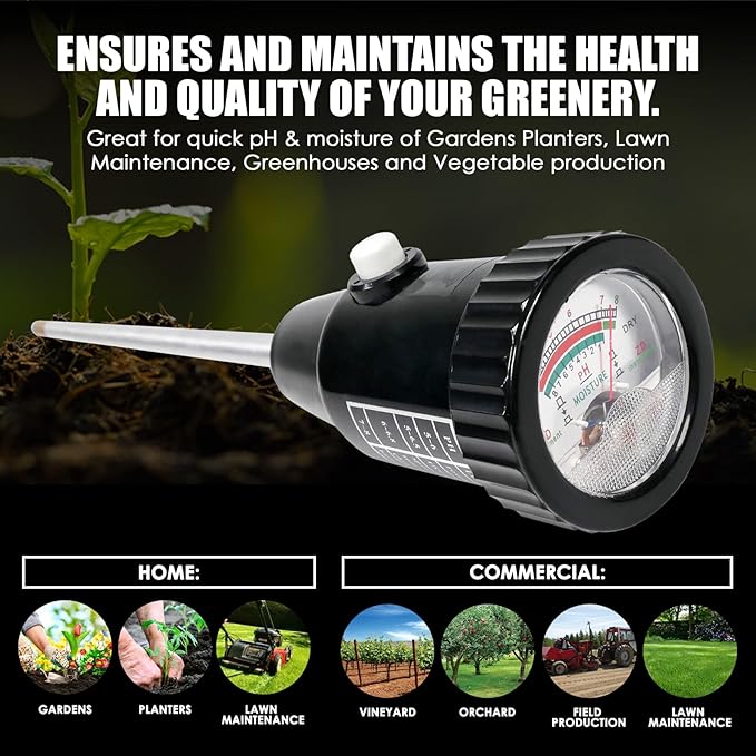 2-in-1 Digital Soil pH & Moisture Meter - 295mm Long Electrode, Test Kit for Indoor & Outdoor Plants, Garden, Lawn, Farm