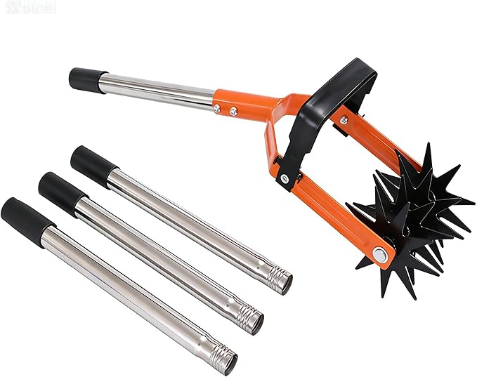Manual Lawn Cultivator Tool – Adjustable Stainless Steel Hand Tiller for Grass Reseeding, Soil Aeration, Yard & Lawn Repair Gardening Tool, ZZ04
