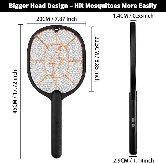 Electric Fly Swatter 2 Pack (Black & Gray), High-Voltage Bug Zapper Racket for Mosquitoes & Flies, Safe Protective Mesh, Indoor/Outdoor AA Batteries Required, Not Included