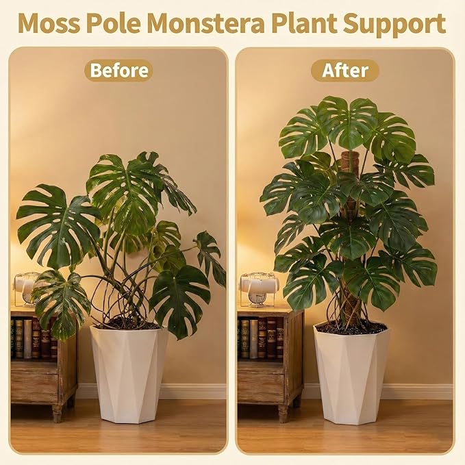Moss Pole Monstera Plant Support, All Growth Stages, Two 28'' Bendable Poles & Two 12'' Stackable Coir Poles, 7mm Aluminum Core Houseplant Support Stakes, Indoor Trellis Accessories for Monstera