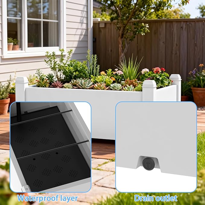 EasyUp Horticulture Garden Bed with Drainage Plug, Divisible Resin Planter Box for Backyard, Patio, Balcony, with 4 Legs(Ashen,30.04 * 17.72 * 12.6)