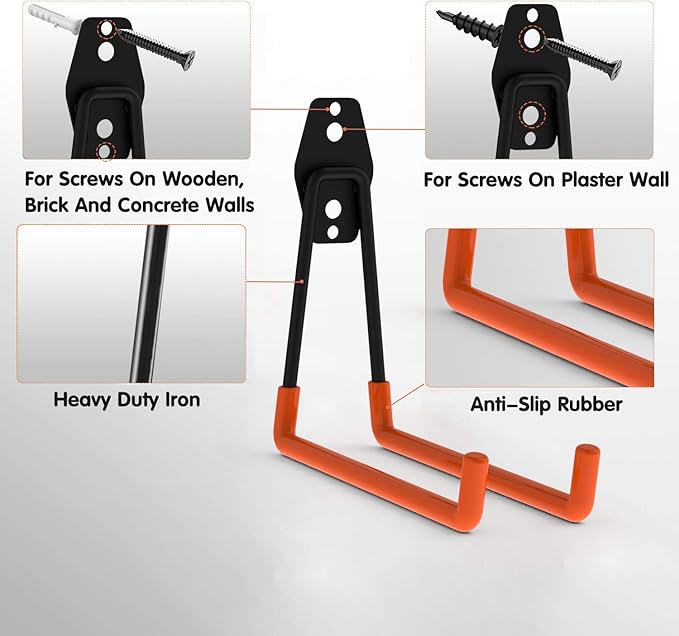 Garage Hooks 22 Pack Heavy Duty Garage Storage Hooks Steel Tool Hangers for Garage Wall Mount Utility Hooks and Hangers with Anti-Slip Coating for Tools Organizer Ladders Bikes Bulky Items