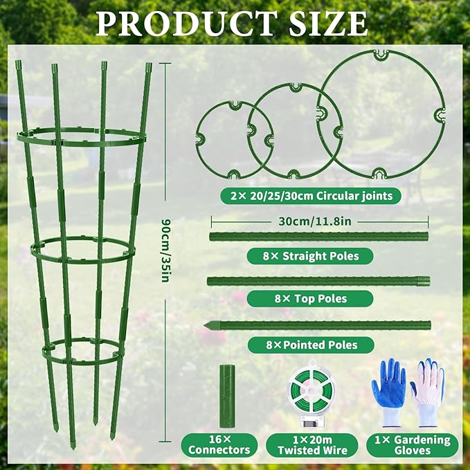 2-Pack 35 Inches Tomato Cages for Garden, Tomato Cage, Tomato Plant Support, Heavy-Duty Tomato Trellis with Height Adjustable Rings for Garden Climbing Plants with Twist Tie & Gloves